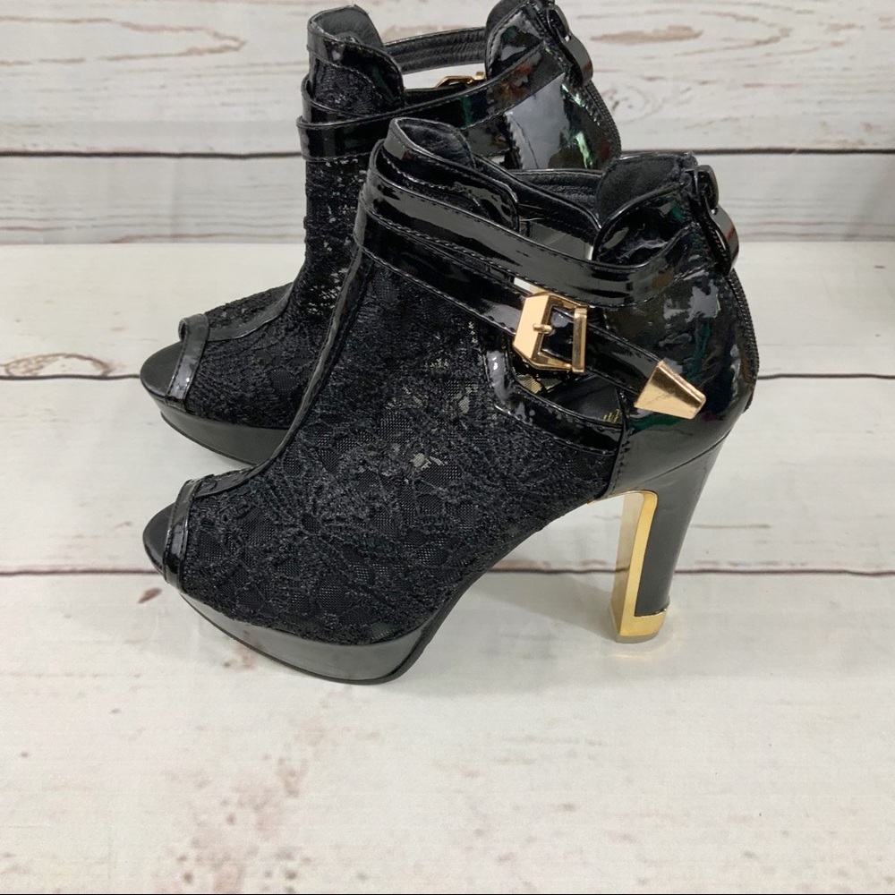 Black Lace & Gold Trim Heels